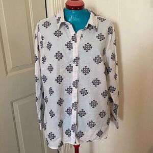 Christopher & Banks 100% Cotton Button Down Long Sleeve Shirt Women Size XL